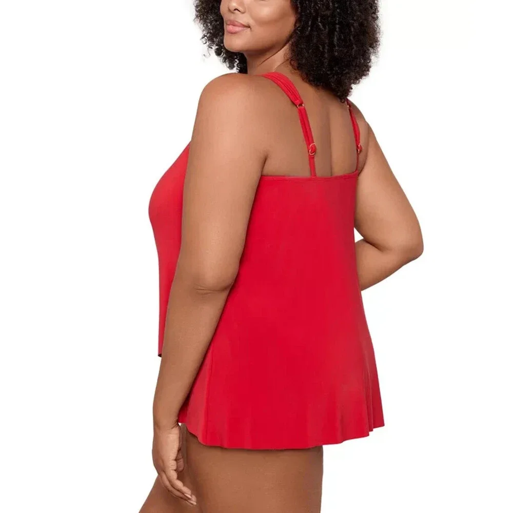Miraclesuit Plus Size Razzle Dazzle Asymmetrical-Drape Tankini Top Cayenne 18W